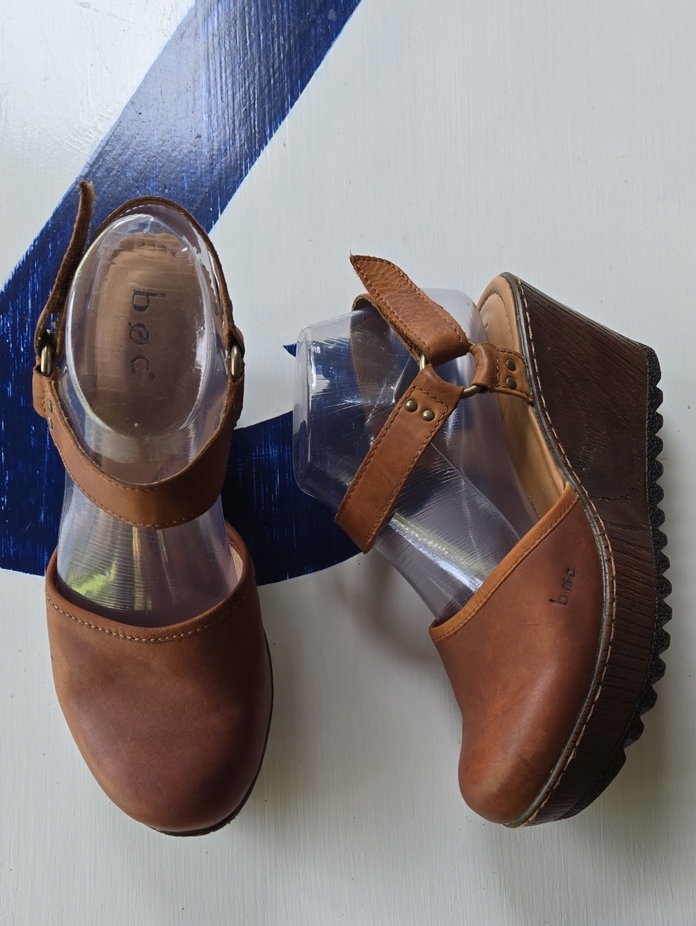 B.O.C. By Born Cognac Brown Leather Ankle Strap Clog Size US 8